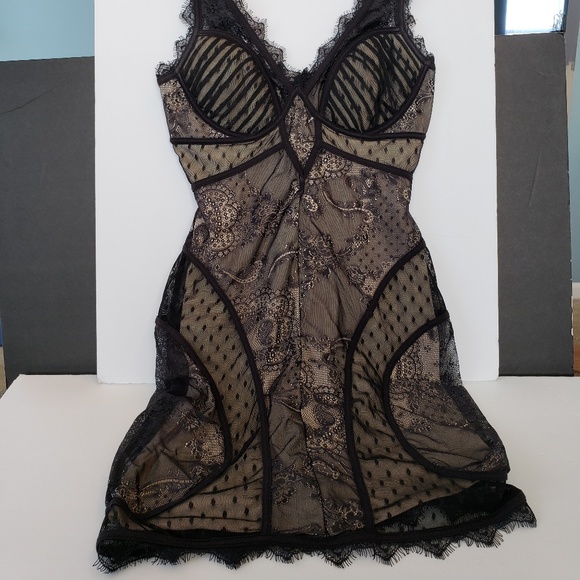 Bebe Black Lace Dress Sexy BodyCon Fringe SEXY - Picture 4 of 8